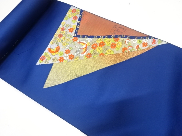 JAPANESE KIMONO / ANTIQUE BOLT FOR NAGOYA OBI / WOVEN CRANE & FLOWER